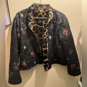Staley Gretzinger Puffer Jacket with Floral Patterns and Leopard Lining